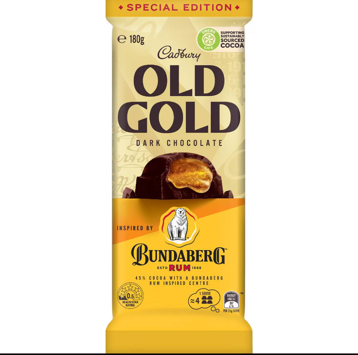 Cadbury Old Gold Bundaberg Rum Chocolate 180g Australia