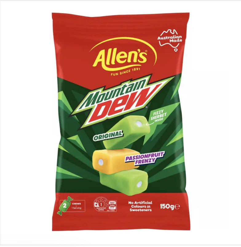 Allen’s Mountain Dew Original and Passionfruit Frenzy Chews Australia