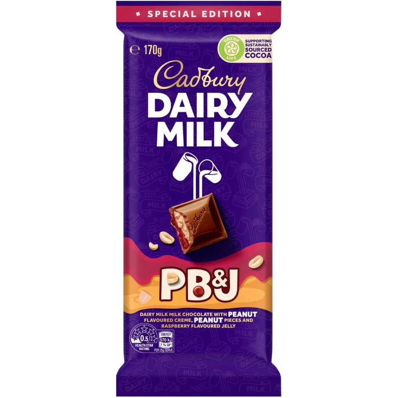 Cadbury Dairy Milk PB&J Chocolate Slab 170g Australia