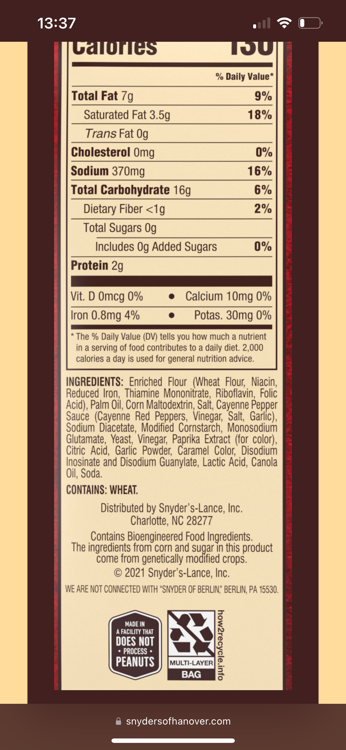 Snyder's Pretzel Pieces Hot Buffalo Wing 110g