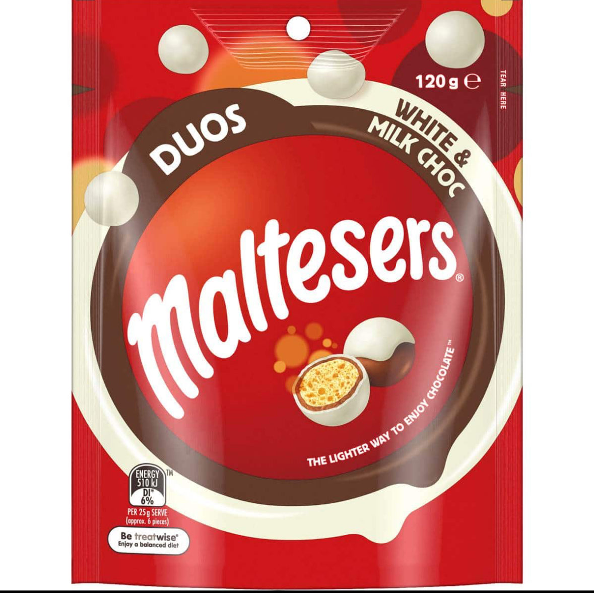 Maltesers Duos Milk & White Choc Share Bag 120g Australia