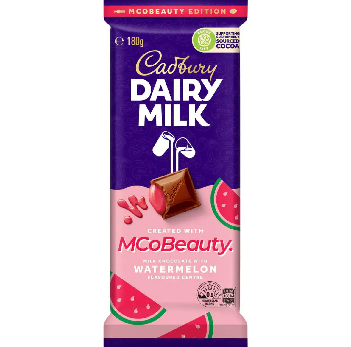 Cadbury Dairy Milk MCoBeauty Watermelon Chocolate Block 180g Australia