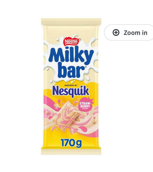 Milkybar Nesquik Strawberry Chocolate Block 170g Australia