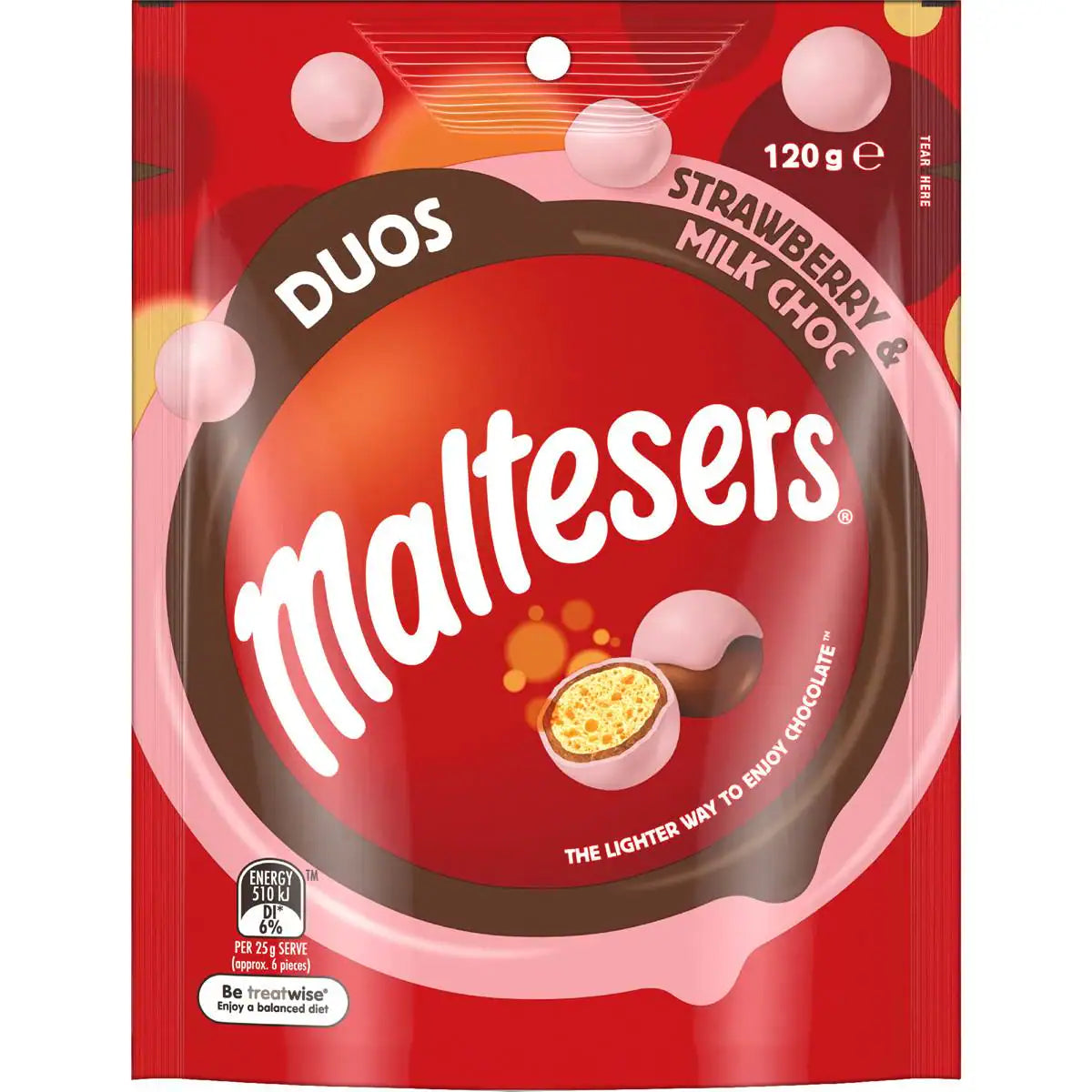 Maltesers Duos Strawberry & Milk Choc Share Bag 120g Australia
